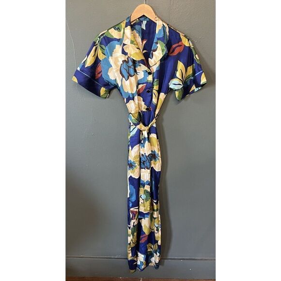 Zara Pants - ZARA Women Blue Multicolored Floral Print Short Sleeve Belted Jumpsuit S Small